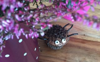 Kleine schaurige Spinnenmuffins für Halloween - perfekte Halloweenmuffins zum Backen mit Kindern