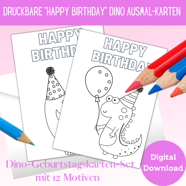Druckbare Dino-Geburtstagkarten zum Ausmalen - Backen mit Minis