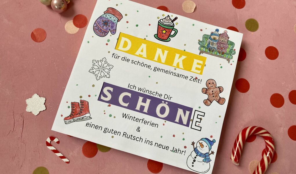 Produkt Milka "Danke schön" Pralinen Cover "Schöne Winterferien" zum Ausdrucken