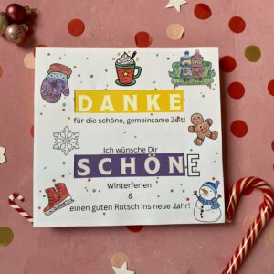 Produkt Milka "Danke schön" Pralinen Cover "Schöne Winterferien" zum Ausdrucken