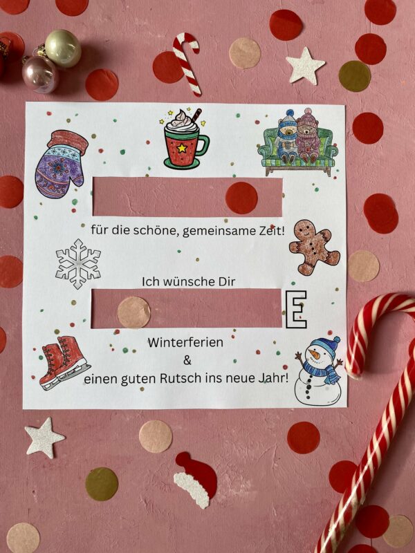 Produkt Milka "Danke schön" Pralinen Cover "Schöne Winterferien" zum Ausdrucken