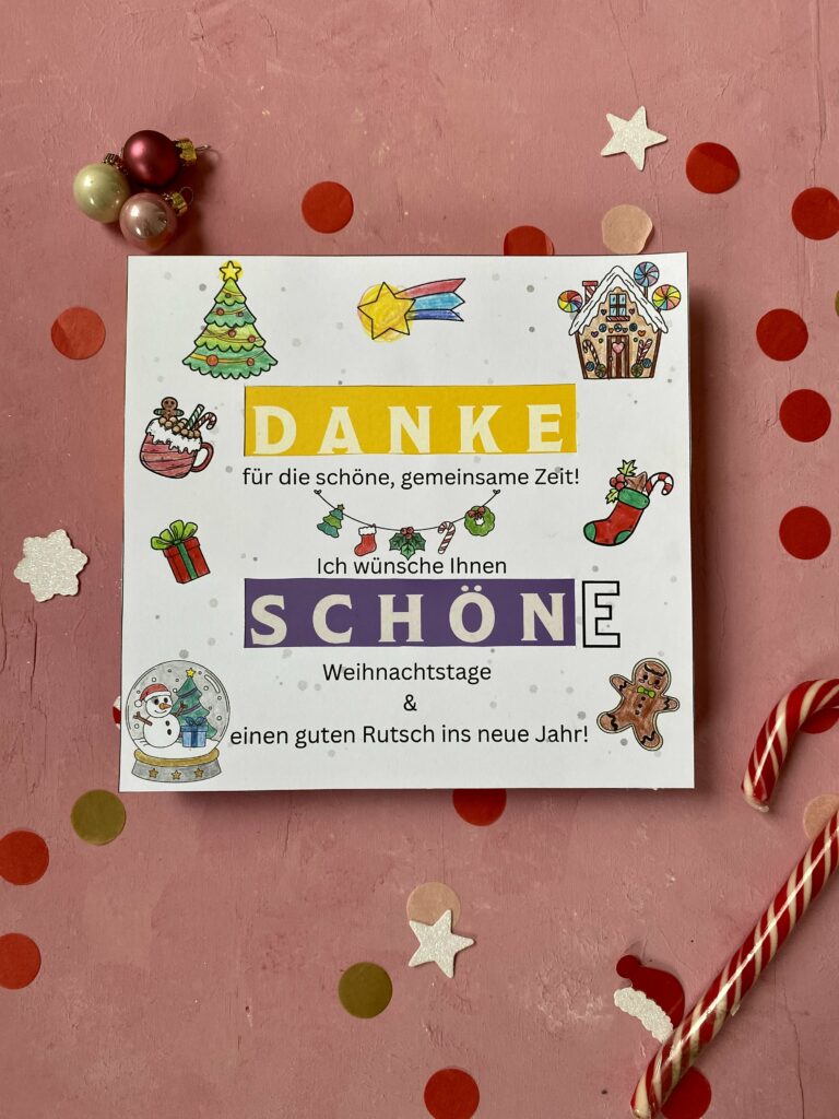 Produkt Milka "Danke schön" Pralinen Cover Weihnachten Merry Christmas zum Ausdrucken (weihnachtliche Geschenkverpackung)