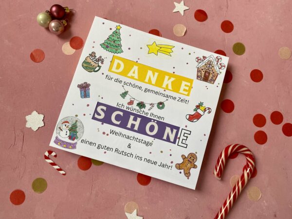 Produkt Milka "Danke schön" Pralinen Cover Weihnachten Merry Christmas zum Ausdrucken