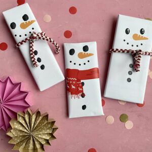 Schneemann Schokoladenverpackung für selbstgemachte Geschenke