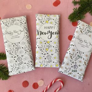 Druckvorlage Schokoladenverpackung "Happy New Year" für kreative DIY Geschenke für Silvester und den Jahreswechsel