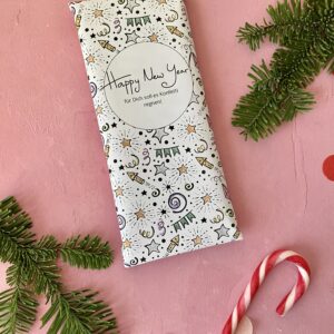 Druckvorlage Schokoladenverpackung "Happy New Year" für kreative DIY Geschenke für Silvester und den Jahreswechsel