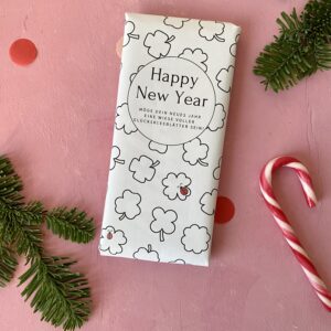 Druckvorlage Schokoladenverpackung "Happy New Year" für kreative DIY Geschenke für Silvester und den Jahreswechsel