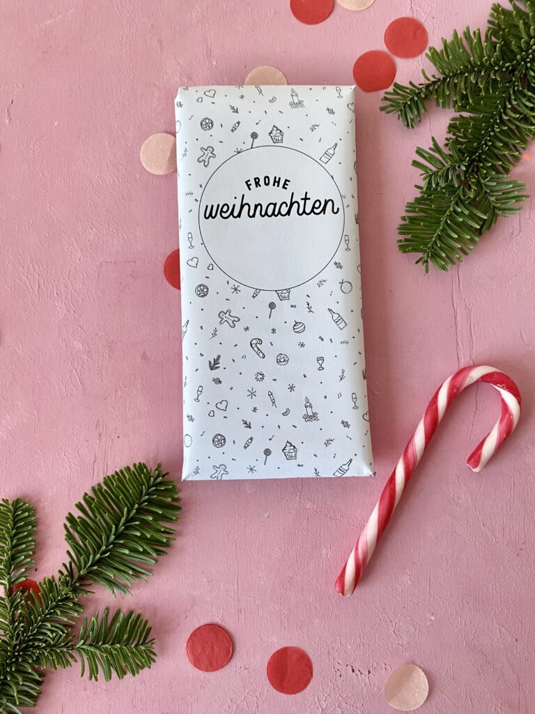 Druckvorlage Schokoladenverpackung "Weihnachten" für kreative Weihnachtsgeschenke zum Selbermachen (weihnachtliche Geschenkverpackung)