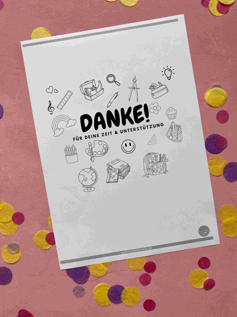 Banderolen für ein kleines Danke für das Schuljahr. DIY Druckvorlage für Geschenke für Lehrkräfte und andere Begleiter während des Schuljahres.