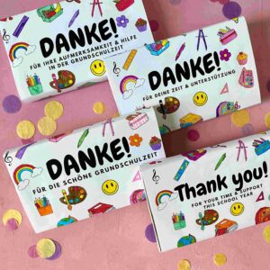 Banderolen für ein kleines Danke für das Schuljahr. DIY Druckvorlage für Geschenke für Lehrkräfte und andere Begleiter während des Schuljahres.