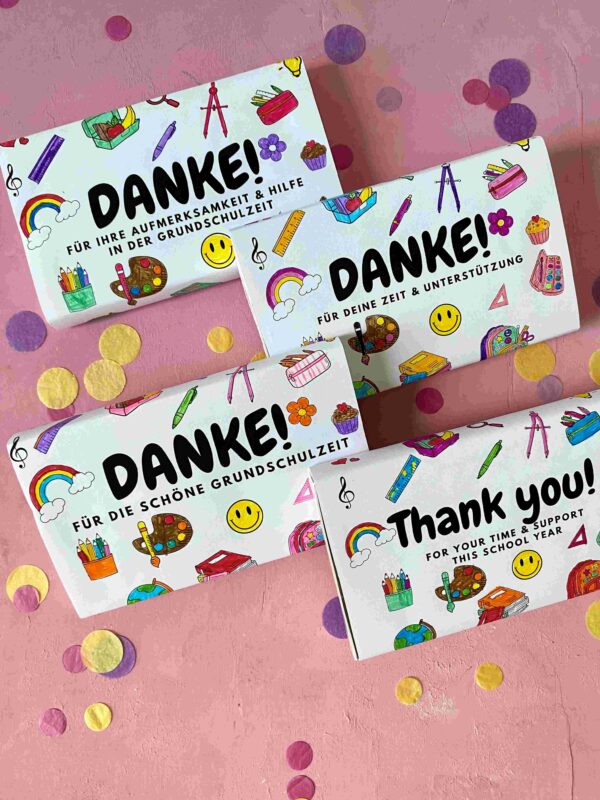 Banderolen für ein kleines Danke für das Schuljahr. DIY Druckvorlage für Geschenke für Lehrkräfte und andere Begleiter während des Schuljahres.