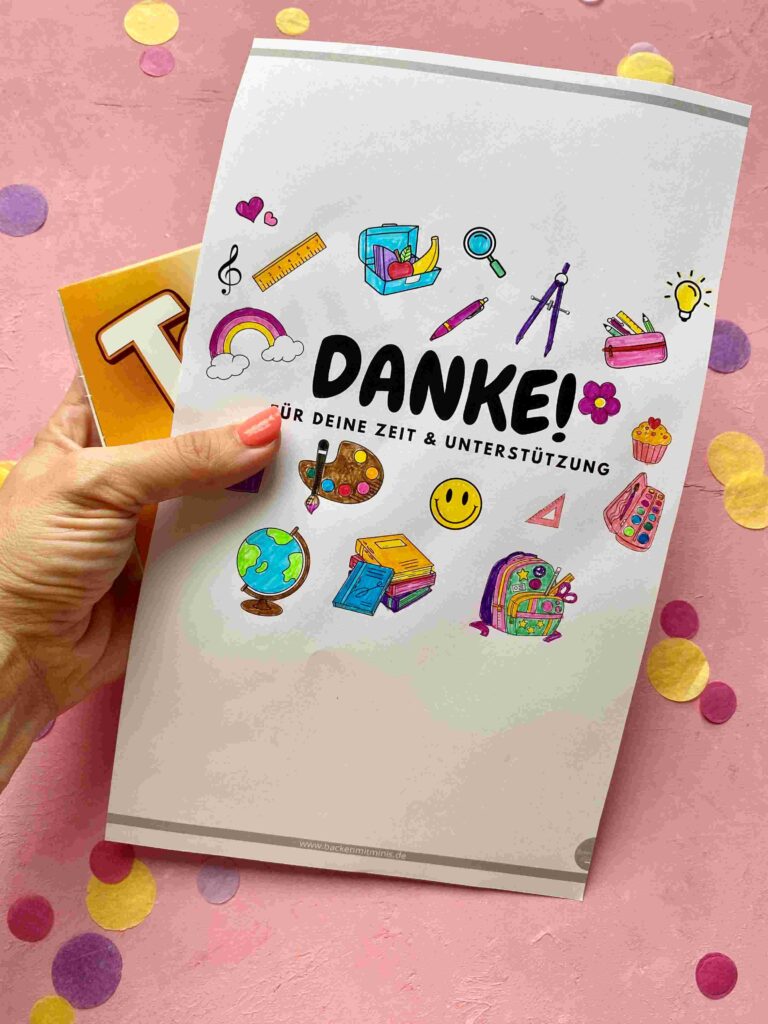 Banderolen für ein kleines Danke für das Schuljahr. DIY Druckvorlage für Geschenke für Lehrkräfte und andere Begleiter während des Schuljahres.