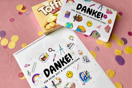Banderolen für ein kleines Danke für das Schuljahr. DIY Druckvorlage für Geschenke für Lehrkräfte und andere Begleiter während des Schuljahres.