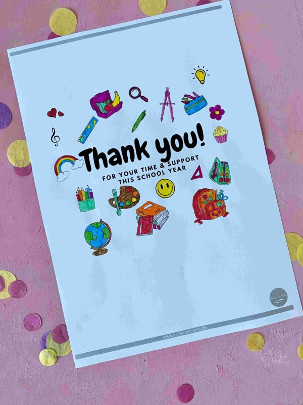 Banderolen für ein kleines Danke für das Schuljahr. DIY Druckvorlage für Geschenke für Lehrkräfte und andere Begleiter während des Schuljahres.