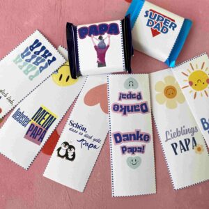 Bester Papa Banderolen für Ritter Sport Minis für ein kleines Danke schön aus Schokoladen zum Geburtstag, Vatertag oder einfach so.