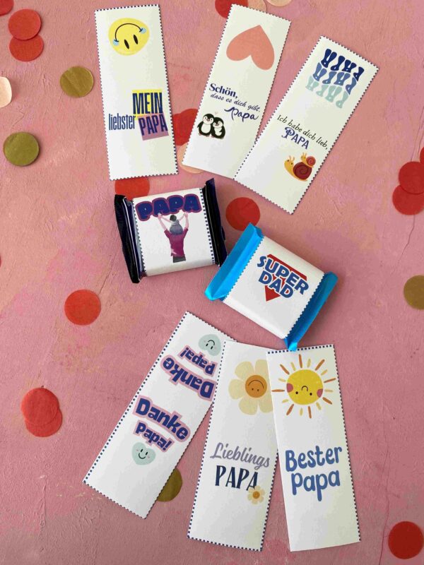 Bester Papa Banderolen für Ritter Sport Minis für ein kleines Danke schön aus Schokoladen zum Geburtstag, Vatertag oder einfach so.