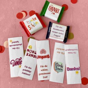 Danke Banderolen für Ritter Sport Minis für ein kleines Danke schön aus Schokoladen zum Kitaabschied. oder für liebe Erzieher:Innen.