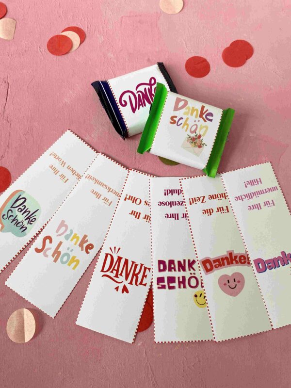 Danke Banderolen für Ritter Sport Minis für ein kleines Danke schön aus Schokoladen für Lehrkräfte.