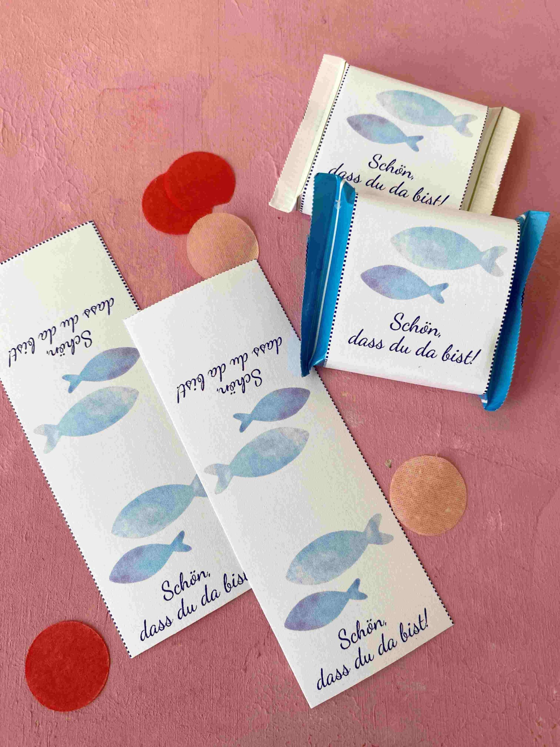 Banderolen für Ritter Sport Minis für kleine Gastgeschenke zur Taufe aus Schokolade.