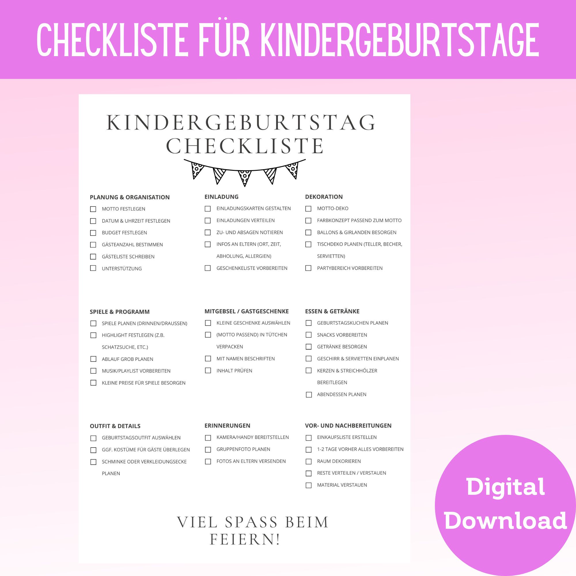 Checkliste für Kindergeburtstage